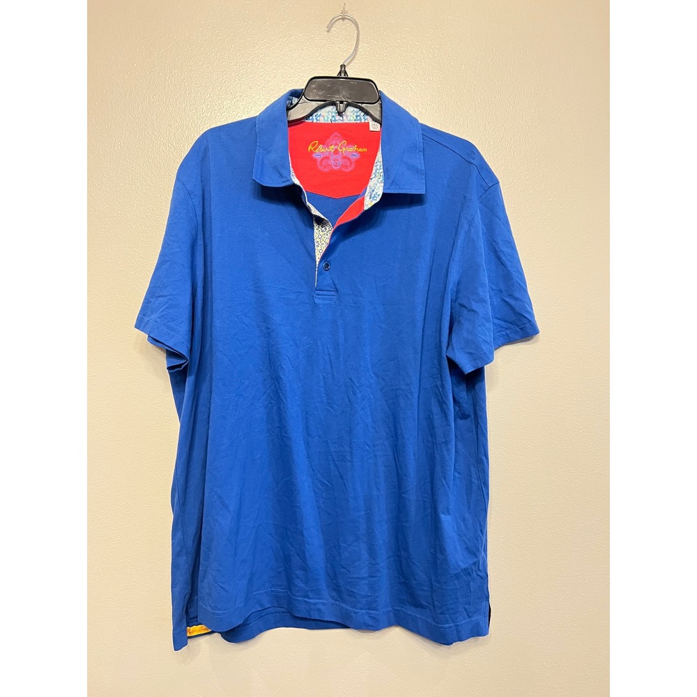 Robert Graham Mens Blue Short Sleeve Cotton Polo Shirt Classic Fit 2XL